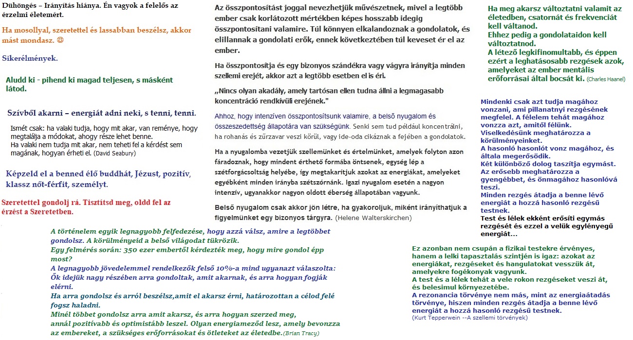 Mosoly - Sikerélmények - Pihenés - Példakép - Szeretet - Amire gondolsz - Összpontosítás - Frekvencia