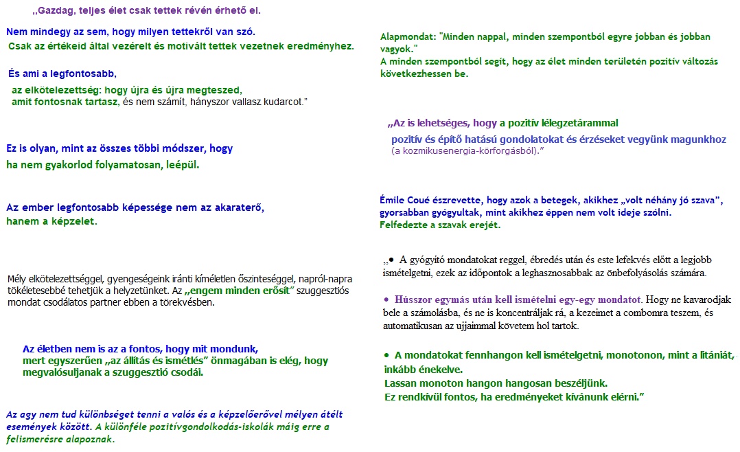 Tett - Elkötelezettség - Folyamatos gyakorlás - Képzelet - Coué